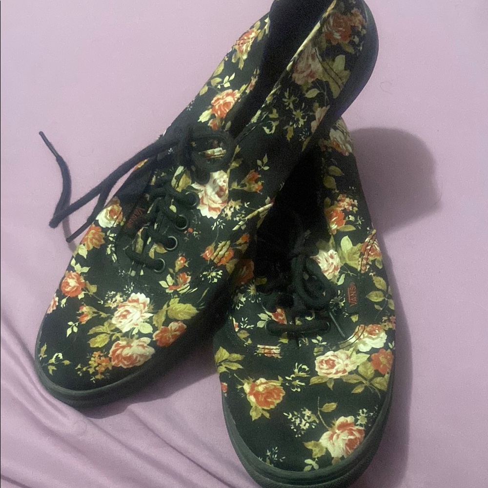 Vans Black and pink Floral Sneakers